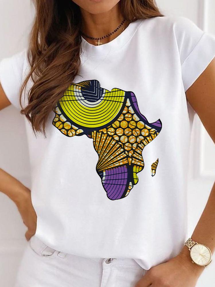 New Unisex's African-Style Casual Short-Sleeve T-Shirt, Loose-Fit Round-Neck Summer White T-Shirt, Printed Unisex's T-Shirt