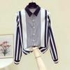 Женская весенняя модная полосатая рубашка с длинными рукавами и лацканами