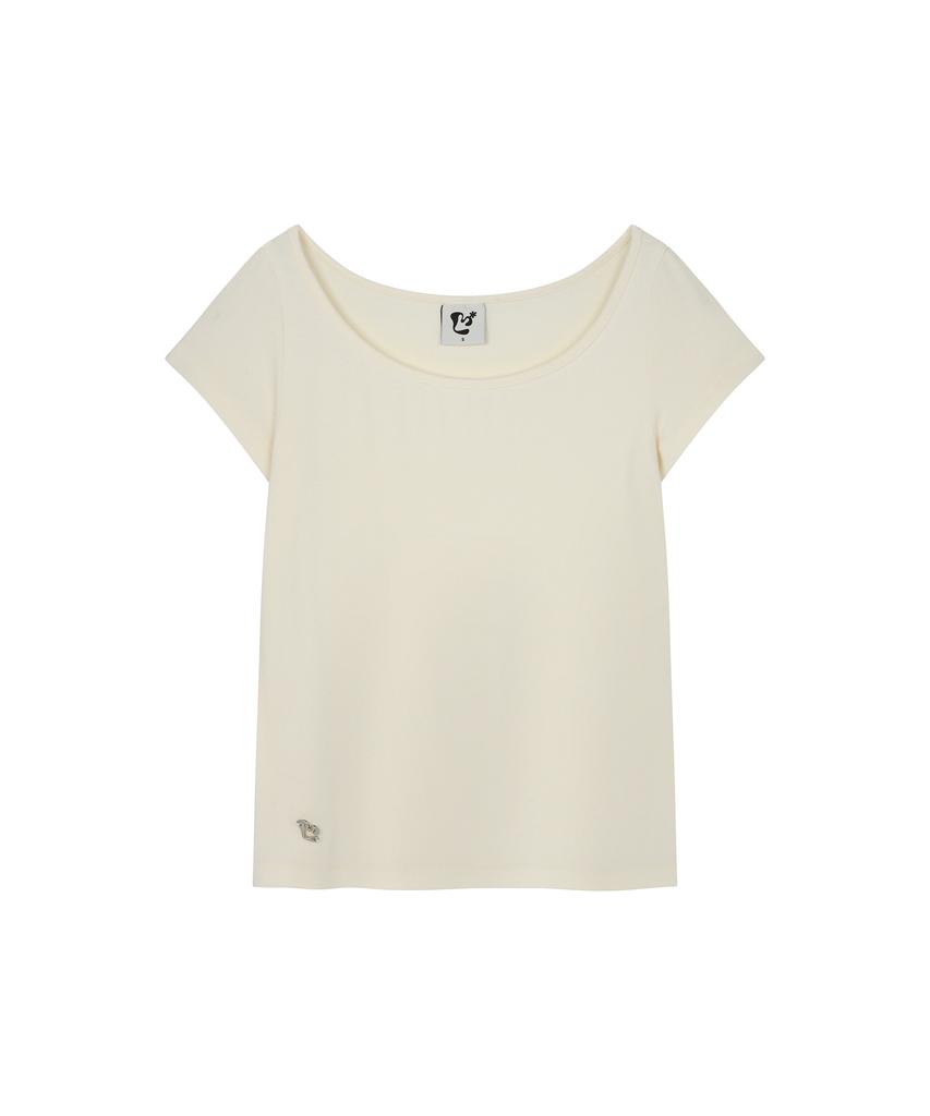 LMR Two-Way Lace Shirred Layered Short Sleeve T-Shirt Cream / Cream