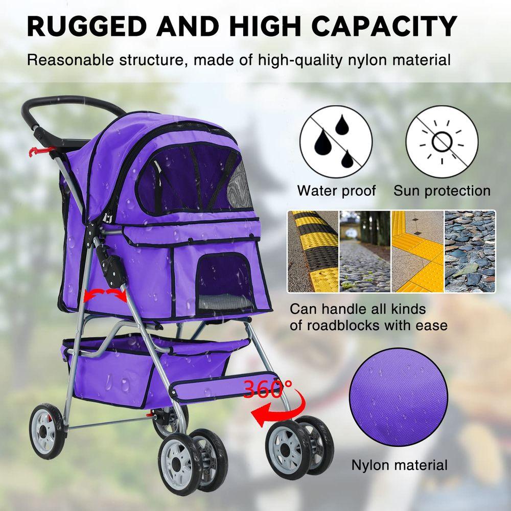 Wheels Cat Stroller, Pet Dog Jogger Stroller, Carrier Waterproof with Cup Holder & Removable Liner, Dog Strollers or Small Dogs,