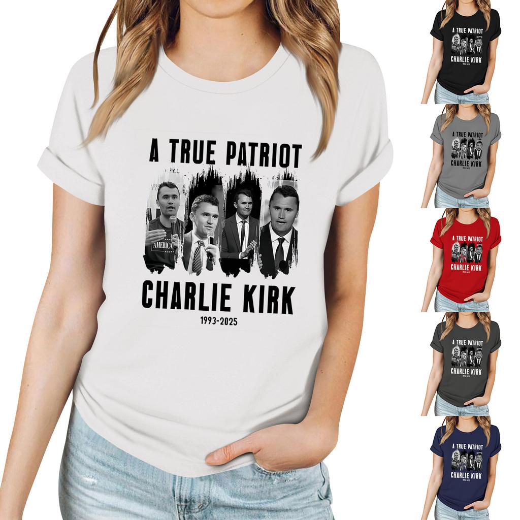 Women's Casual Printed T-Shirt Round Neck Pullover Short Sleeve Top