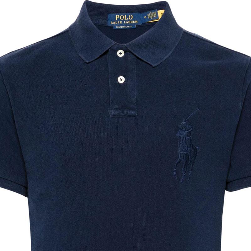 Мужская футболка поло Polo Ralph Lauren однотонная с вышивкой логотипа, приталенного кроя, темно-синяя 710938137-006