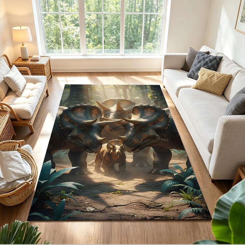 Triceratops At Sunset River Non-Slip Home Carpet Design for Office Decor Living Room Bedroom Gift