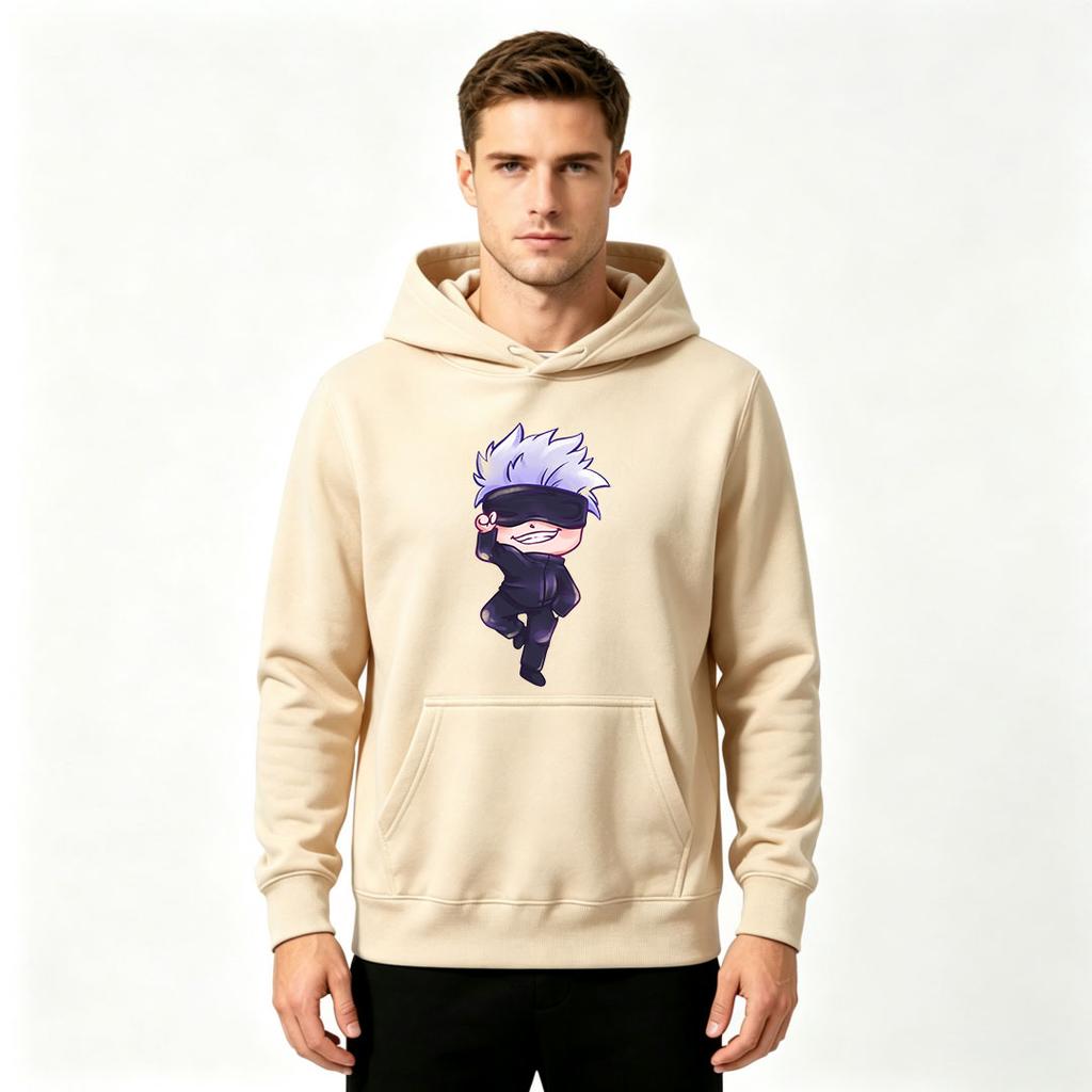 Men's Printed Pullover Hoodie, Casual Anime Chibi Character Graphic Long Sleeve Hooded Sweatshirt for Daily Wear