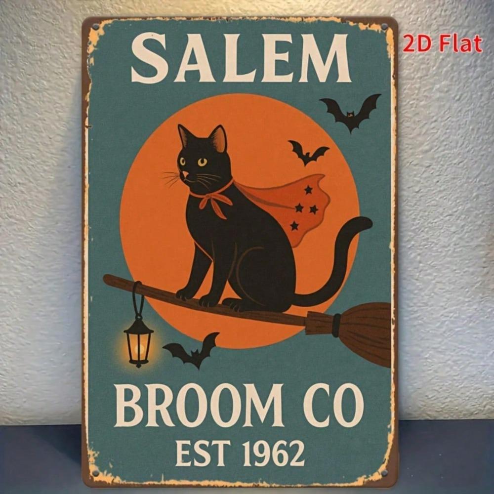 Жестяная табличка на Хэллоуин Salem Broom Co. 8x12 дюймов, Рустикальный Винтажный Металлический Декор Стены для Дома и Улицы