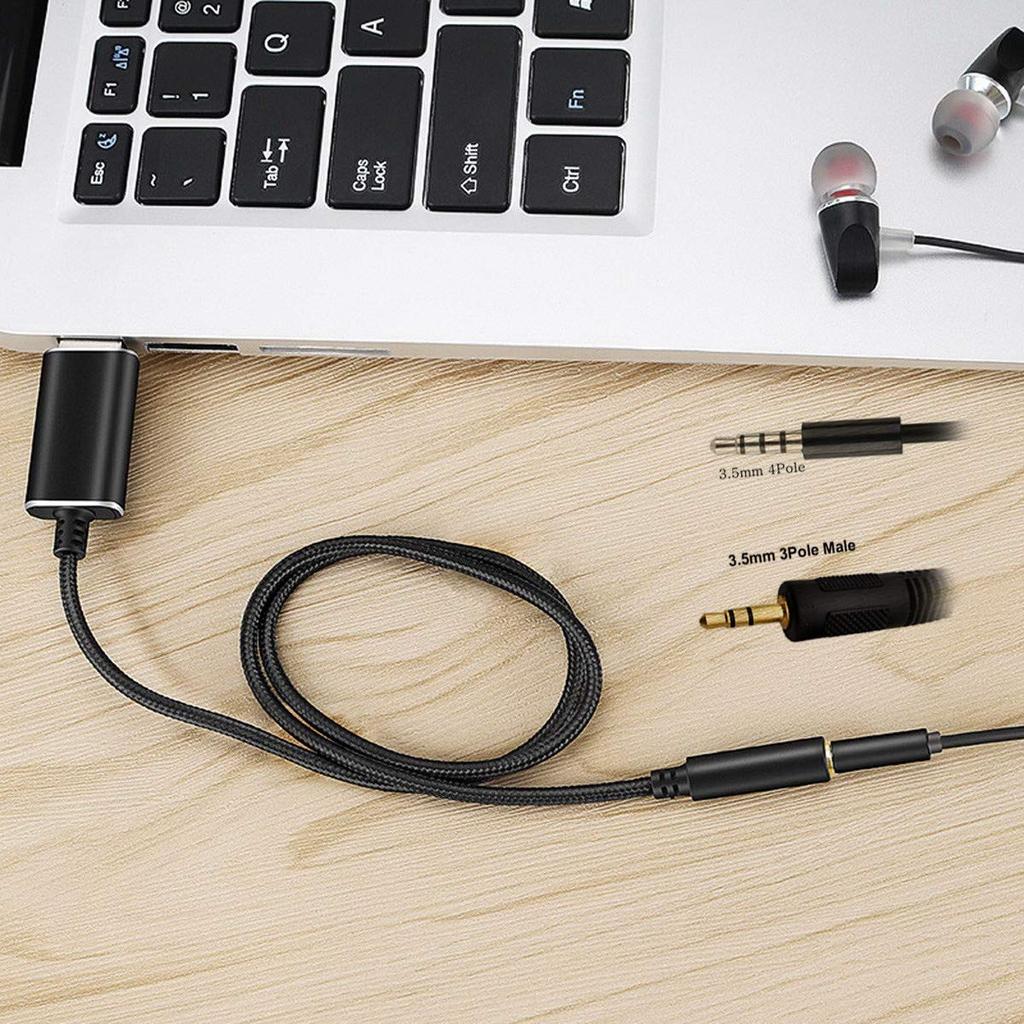 Ulyris USB-кабель для преобразования аудиосигнала USB внешняя звуковая карта USB порт полюс USB-кабель для преобразования USB в мини-джек 20 см черный 3,5 мм наушники/микрофон 3/4 (TRRS)
