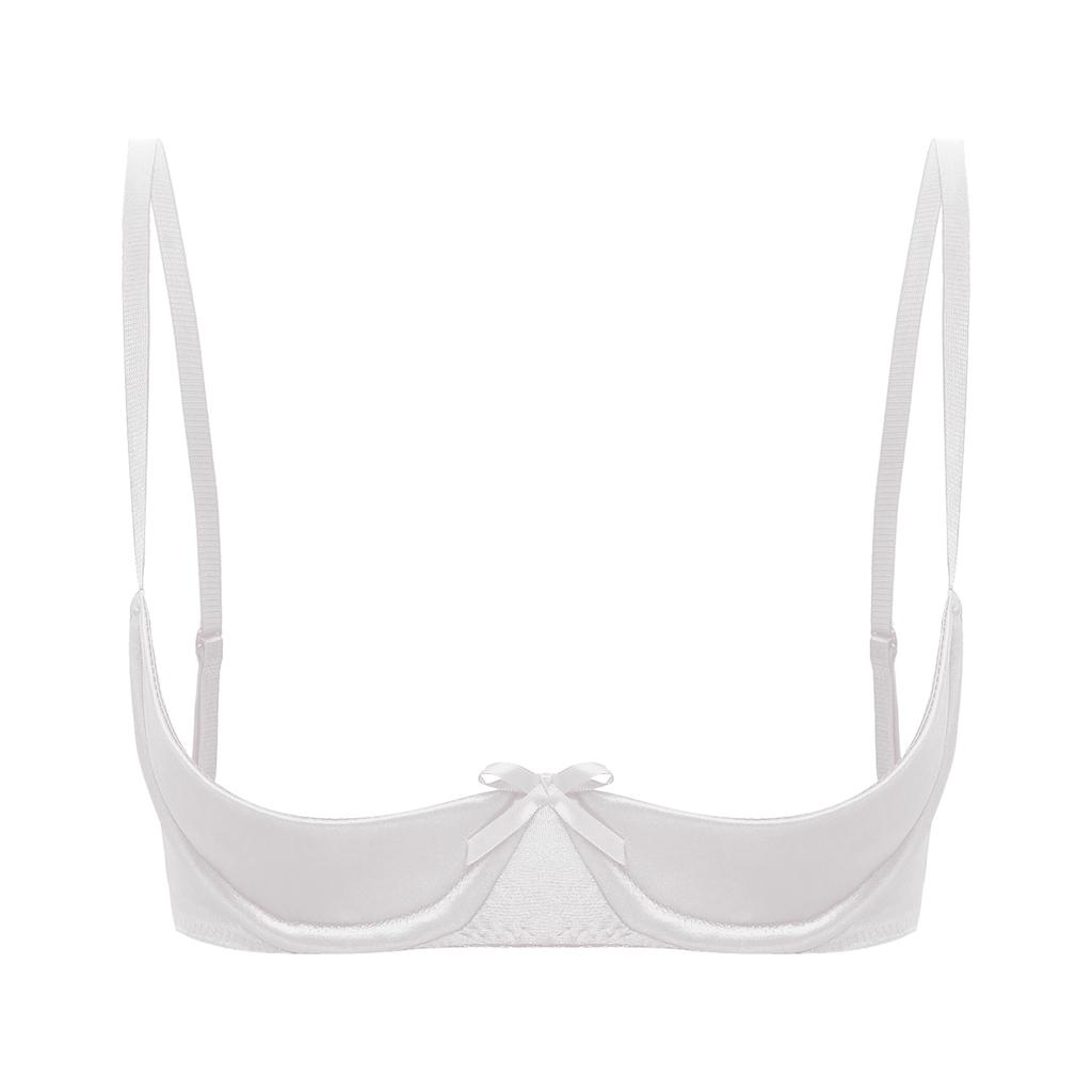 Women Sexy See Through Satin Half Cup Bralette Padded Underwire Shelf Bra Tops