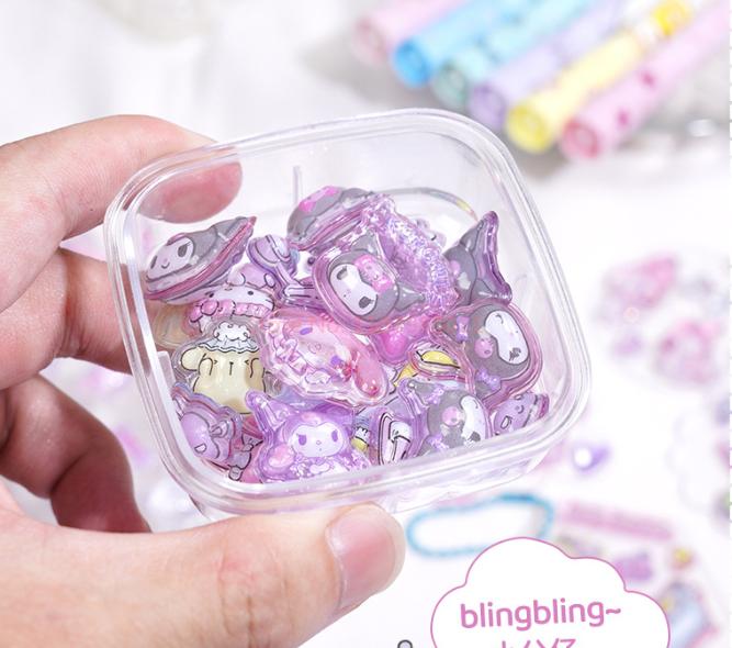 Genuine Kawaii Kuromi 3d Embossed Fun Stickers Cute Crystal Diy Phone Case Decoration Stickers Student Account Stickers Gifts