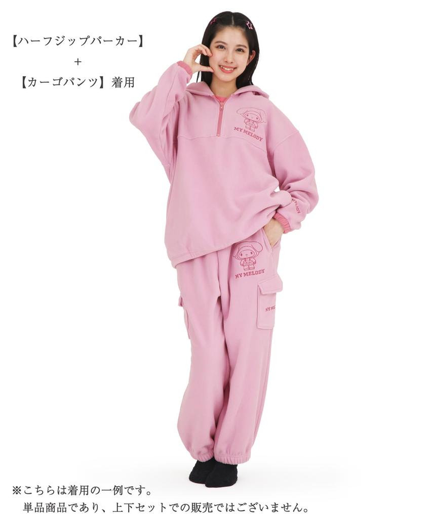 SAZAC My Melody Длинный теплый топ Худи на молнии до половины, Флис, Женский, Рукав, (Розовый/M/SAN1859)