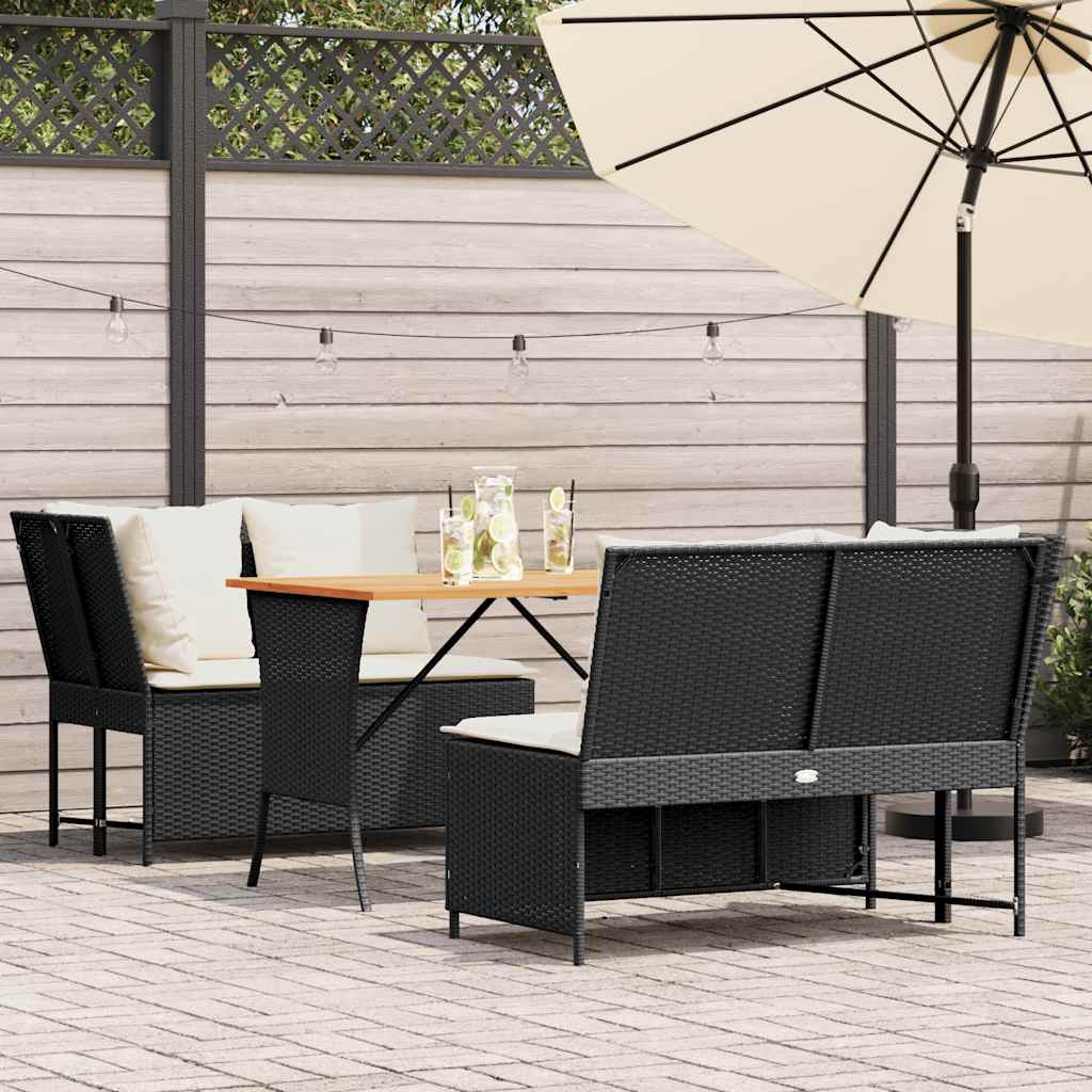 3 Piece Garden Sofa Set with Cushions Black Poly Rattan