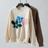 Autumn Winter Vintage Loose Long Sleeve Top Print Cardigan Knitwear O-Neck Sweater