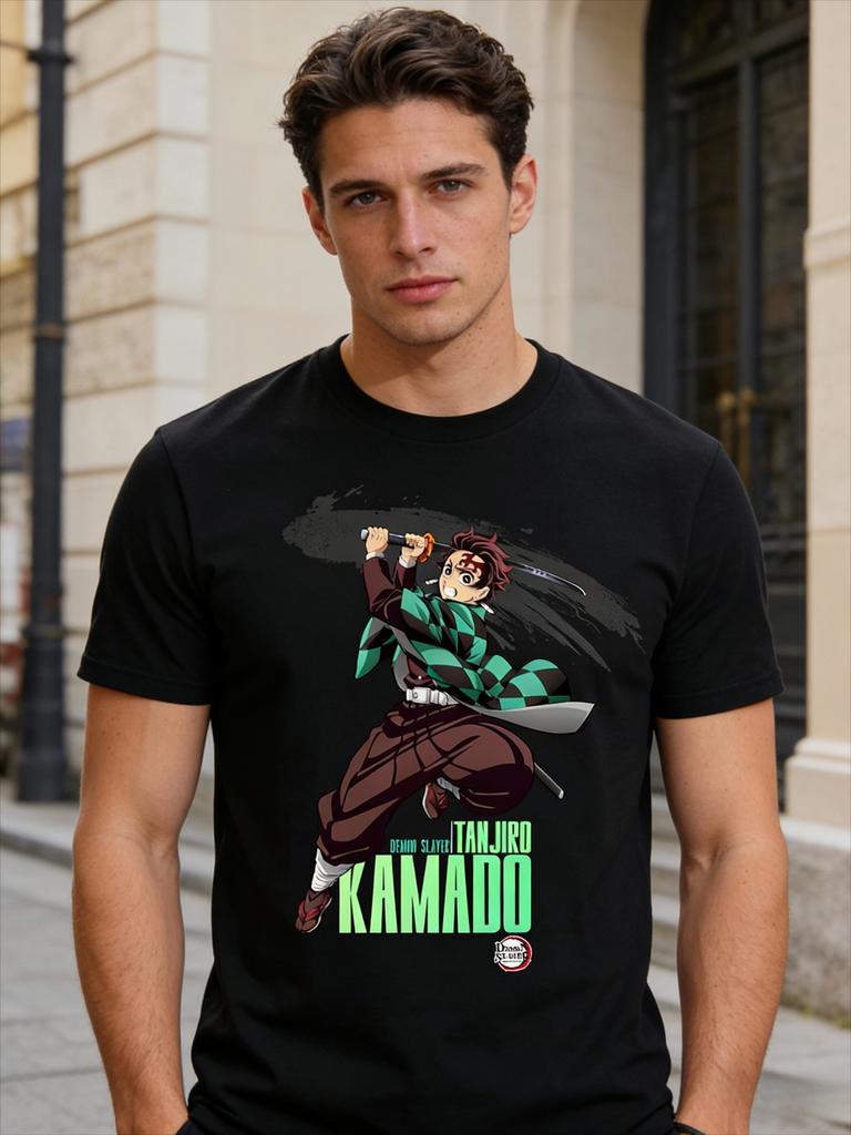 Demon Slayer Tanjiro Kamado Graphic TShirt Anime Watercolor Print Cotton Tee for Men Kids Casual Short Sleeve Top
