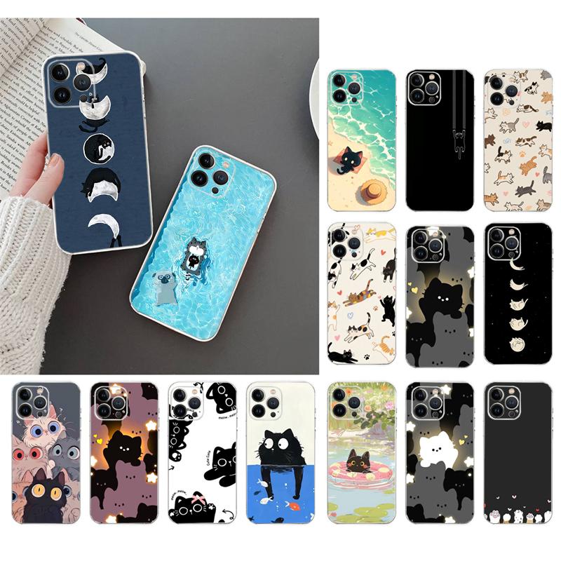 Чехол для телефона Carcasa Funda Для iPhone 17 Pro Max Air 16 15 14 13 Pro Max 15 16 Pro 15Plus Мультяшный Чехол с Черными Котами