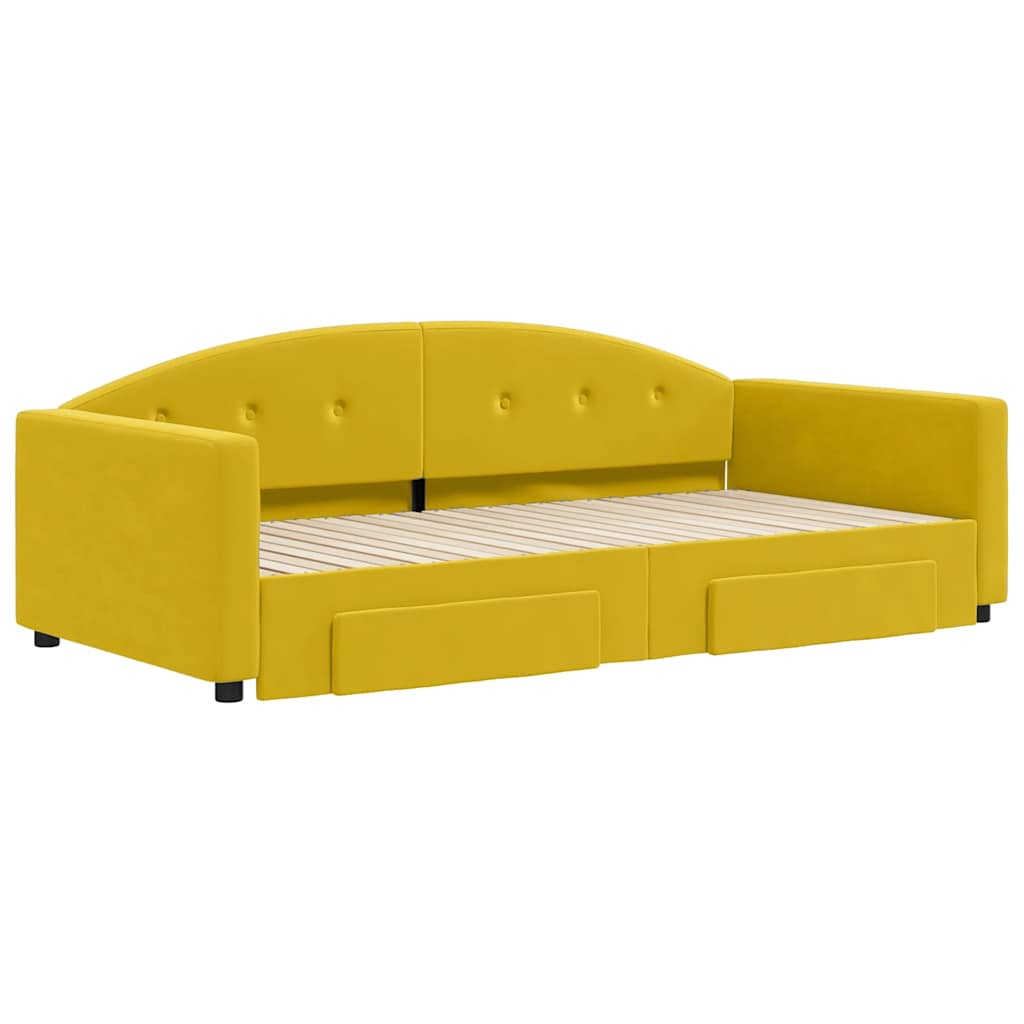 Pull Out Daybed with Drawers Yellow 100x200 cm Velvet