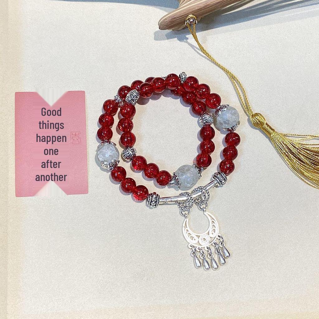 Очаровательный браслет с розовыми кристаллами и цветочным узором - Мечтательный подарок в придворном стиле для девушки