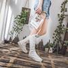 Модная летняя женская обувь с высоким верхом, ботфорты до колена, на плоской подошве с боковой молнией, вулканизированная обувь, удобные кроссовки на платформе на шнуровке, женские