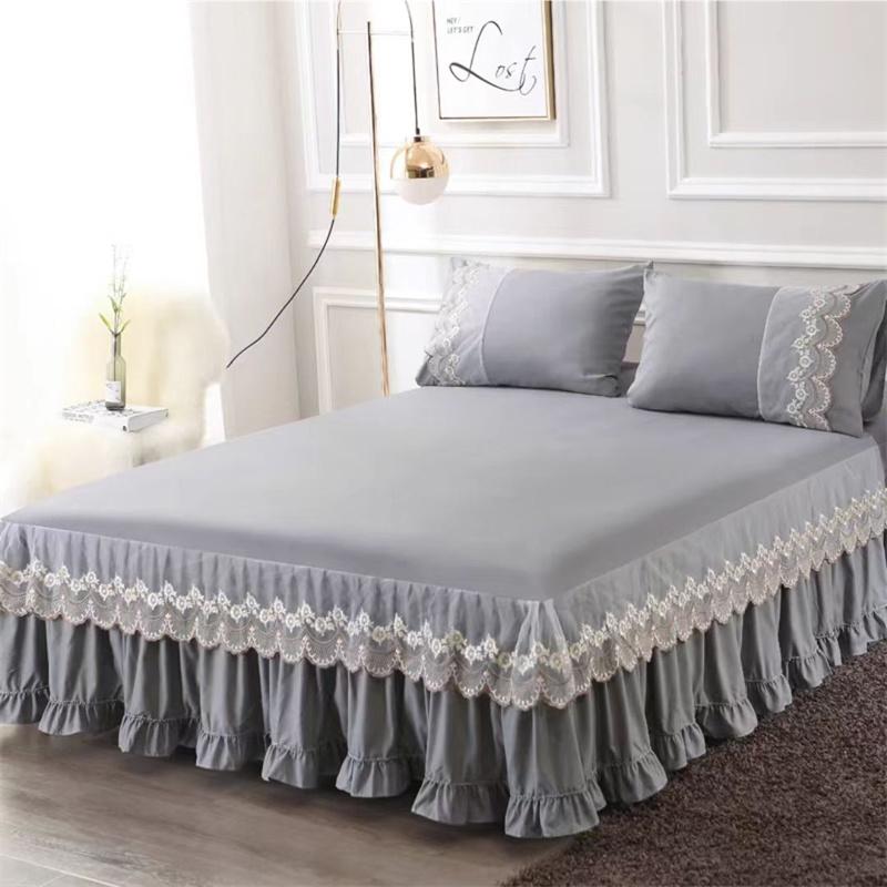 3 шт. кружевная юбка-кровать с рюшами, кружевная юбка, стильное покрывало в стиле принцессы, противоскользящее покрытие для двуспальной кровати 1,8 м с защитным ремешком