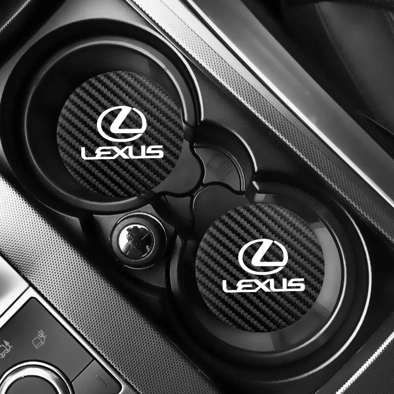 2Pcs Car Carbon Leather Water Cup Pad Anti-noise Coaster Mat For Lexus F SPORT ES RX NX LS UX LM LX GX LC RZ IS CT GS RC HS SC XN0