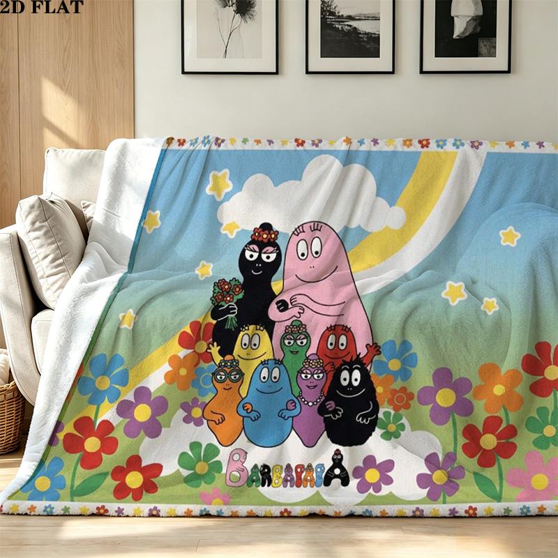 Barbapapa Print Flannel Blanket High Quality Warm Comfortable Cover for All Seasons Perfect for Gifts Home Decor