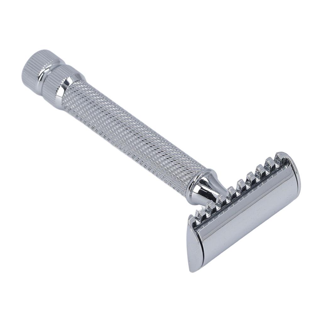 Двойной безопасный триммер, моющийся из цинкового сплава, ручная машинка для стрижки, ручка для домашнего салона, для мужчин, серебро