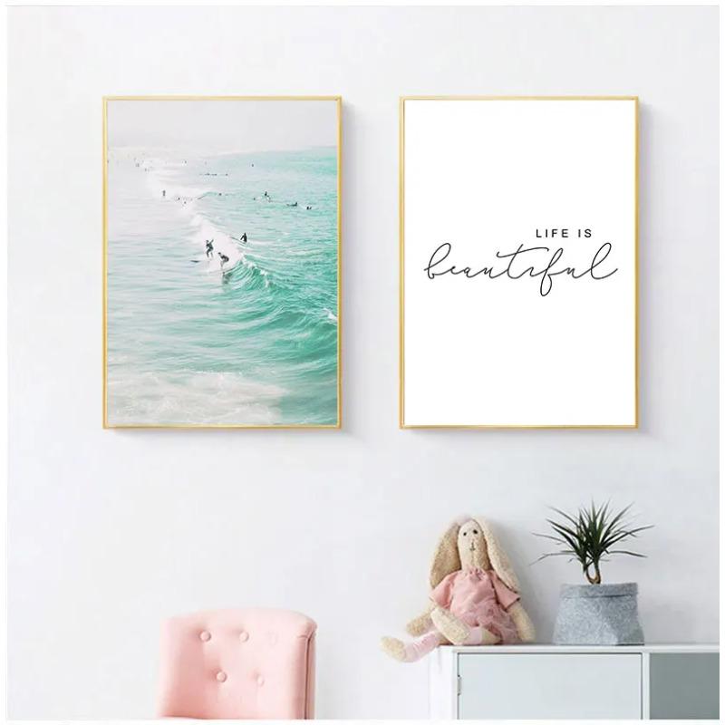 Scandinavian Tropical Decoration Sea Leaf Canvas  Landscape Nordic Style Wall Art Print Nature Painting Decorative Picture