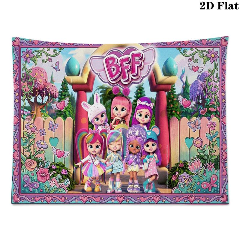 BFF Cartoon Wall Tapestry Aesthetic Wall Hanging Printed Fabric Blanket Decorative Tapestries for Bedroom Living Room Home Decor