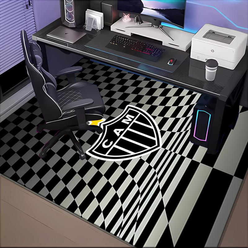 Black And White Stripes With Shield Printed Office Carpet Chair Cushion Entryway Rug, Rugs for Living Room, Bedroom Christmas gifts