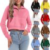 Women's Fashion Long Sleeve Solid Color Pullover Casual Loose Half-Zip Sports Short Top