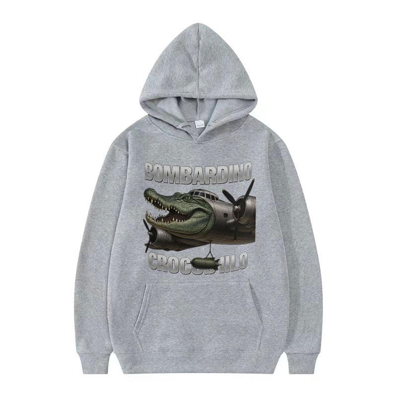 Bombardino Crogodilo Funny Plane Bomber Meme Hoodie Italian Brainrot Tralalero Tralala Humor Sweatshirt Men Women Loose Pullover