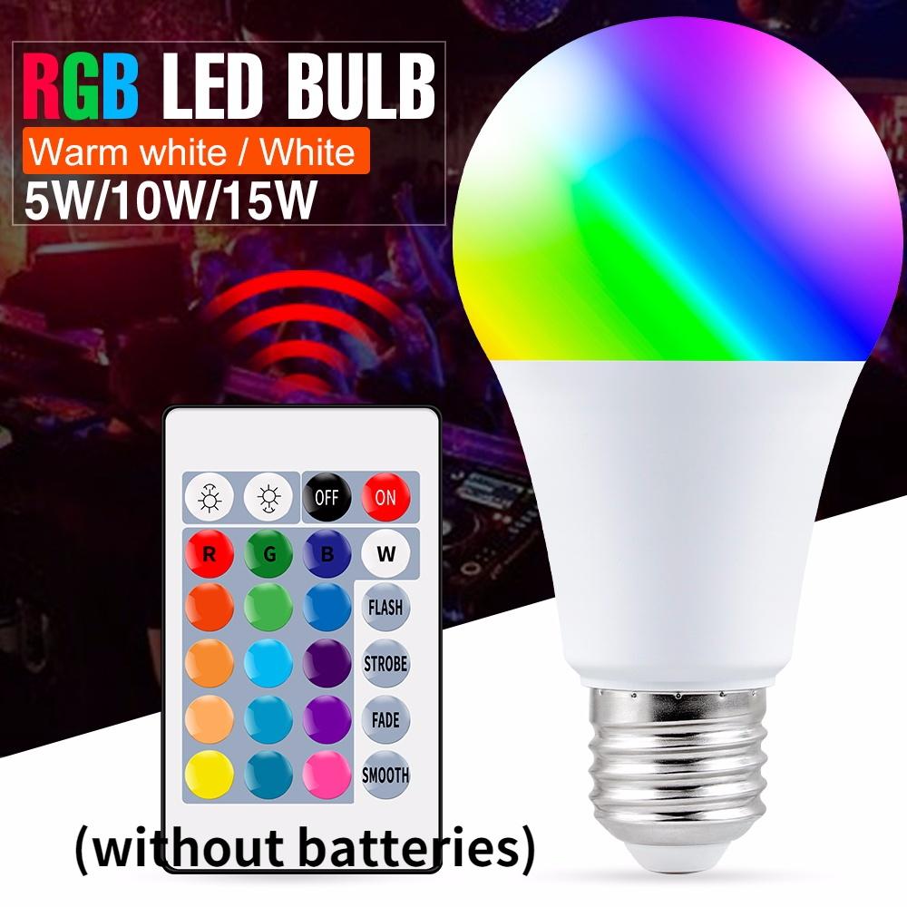 E27 Светодиодная RGB лампа-прожектор 220 В Bombillas LED 5 Вт 10 Вт 15 Вт ИК-пульт дистанционного управления Светодиодная лампа 2835 SMD Волшебная лампочка с регулируемой яркостью 110 В