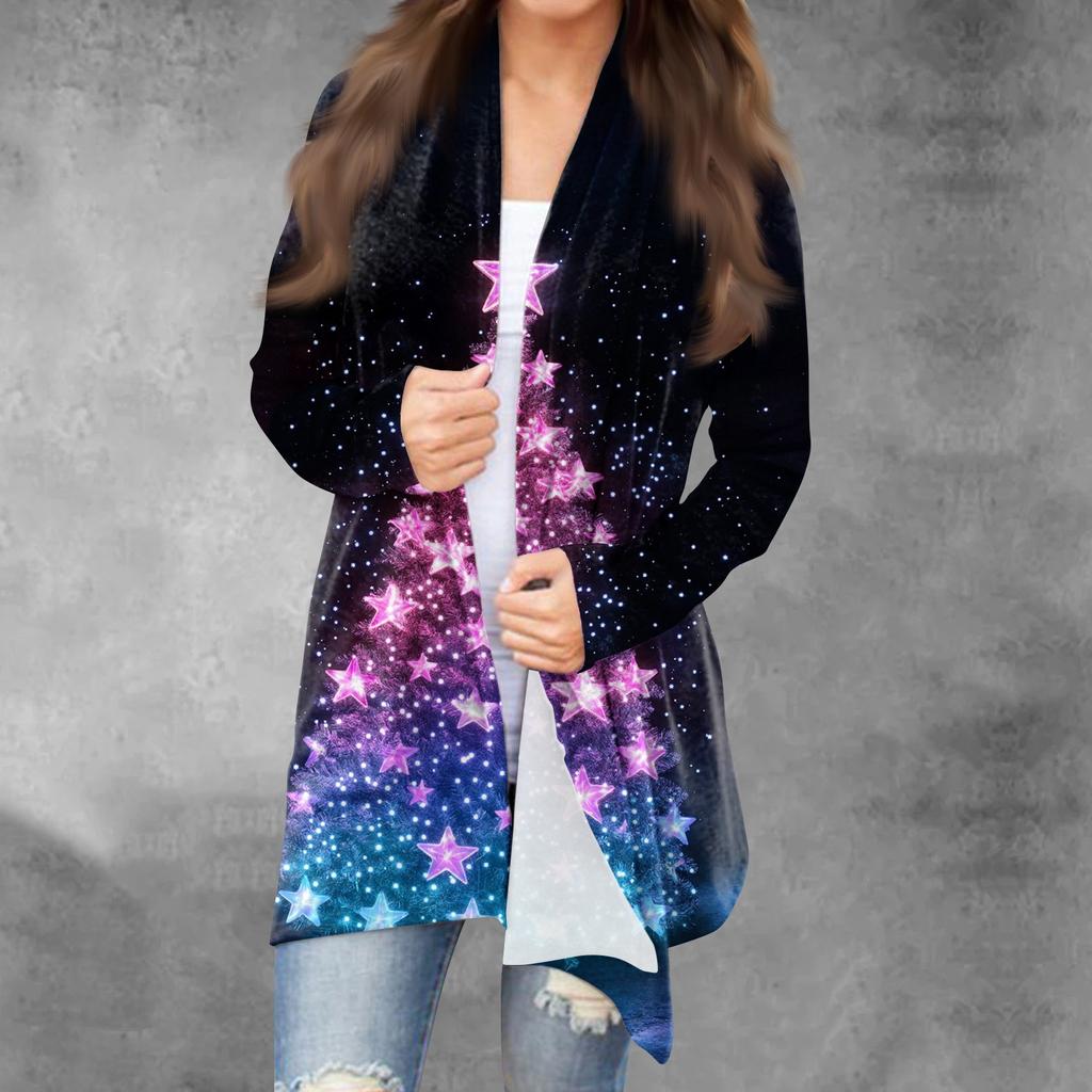 Женская модная рождественская куртка с принтом, повседневный кардиган с длинным рукавом, пальто