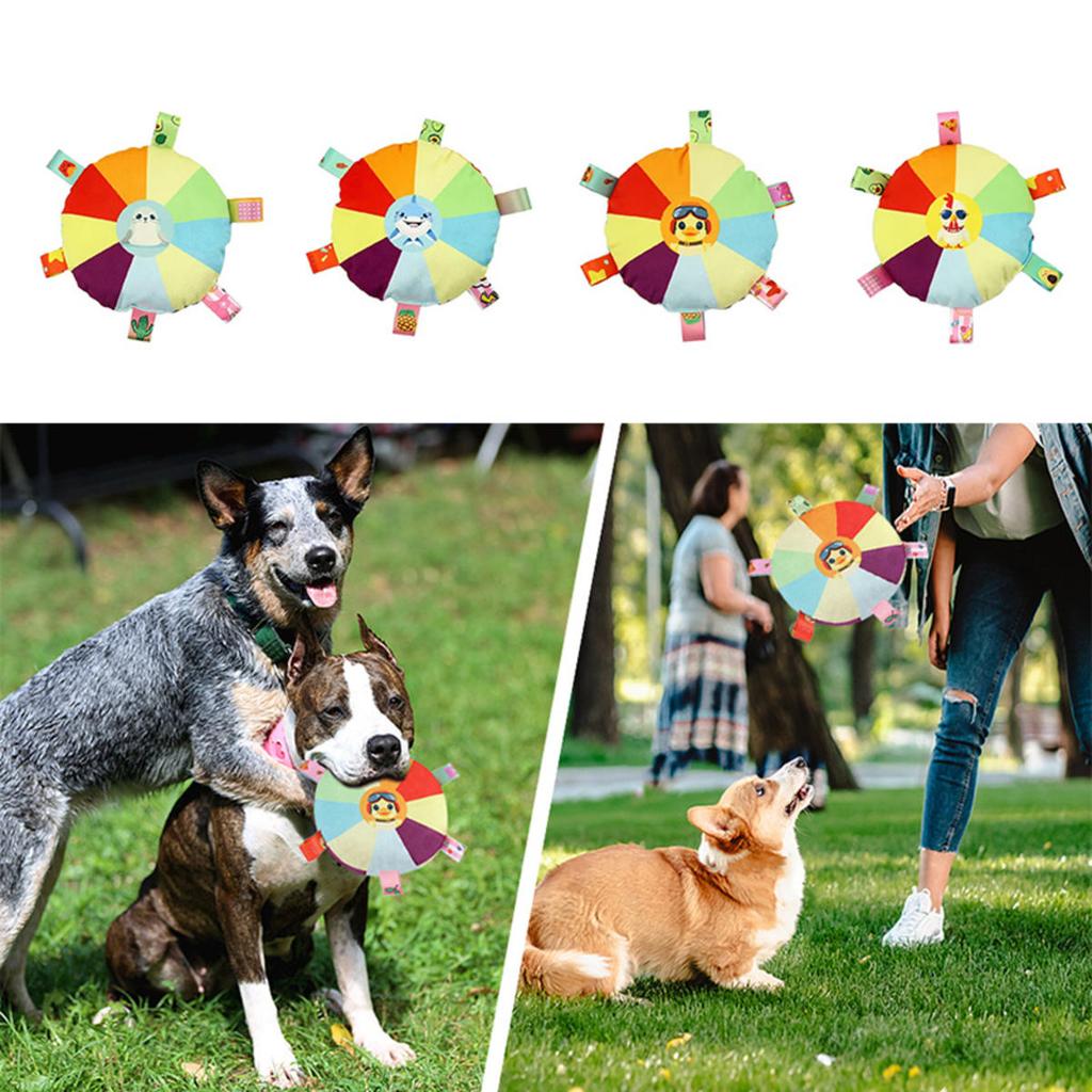 Funny Rainbow Plush Flying Saucer Dog Toys Outdoor Interactive Training Games Chew Toy Pets Flying Discs Toys with Bells