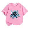 Kids Boys Girls Crew Neck Short Sleeve 100% Cotton T-Shirt Cute Smiling Round Robot Print Casual Soft Breathable Tee for Children Daily Wear
