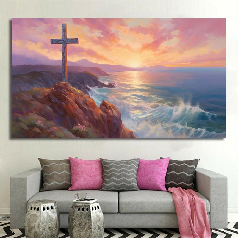Абстрактный Христианский Иисус Крест Красочная Масляная Живопись Напечатанная на Холсте Райский Сад Религиозные Постеры для Декора Гостиной
