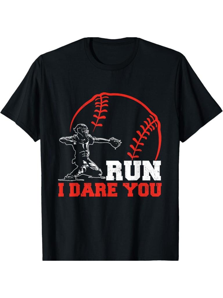 Steal I Dare You Baseball Catcher Baseball Player pattern design100 cotton Oneck short sleeve casual printed mens Tshirt
