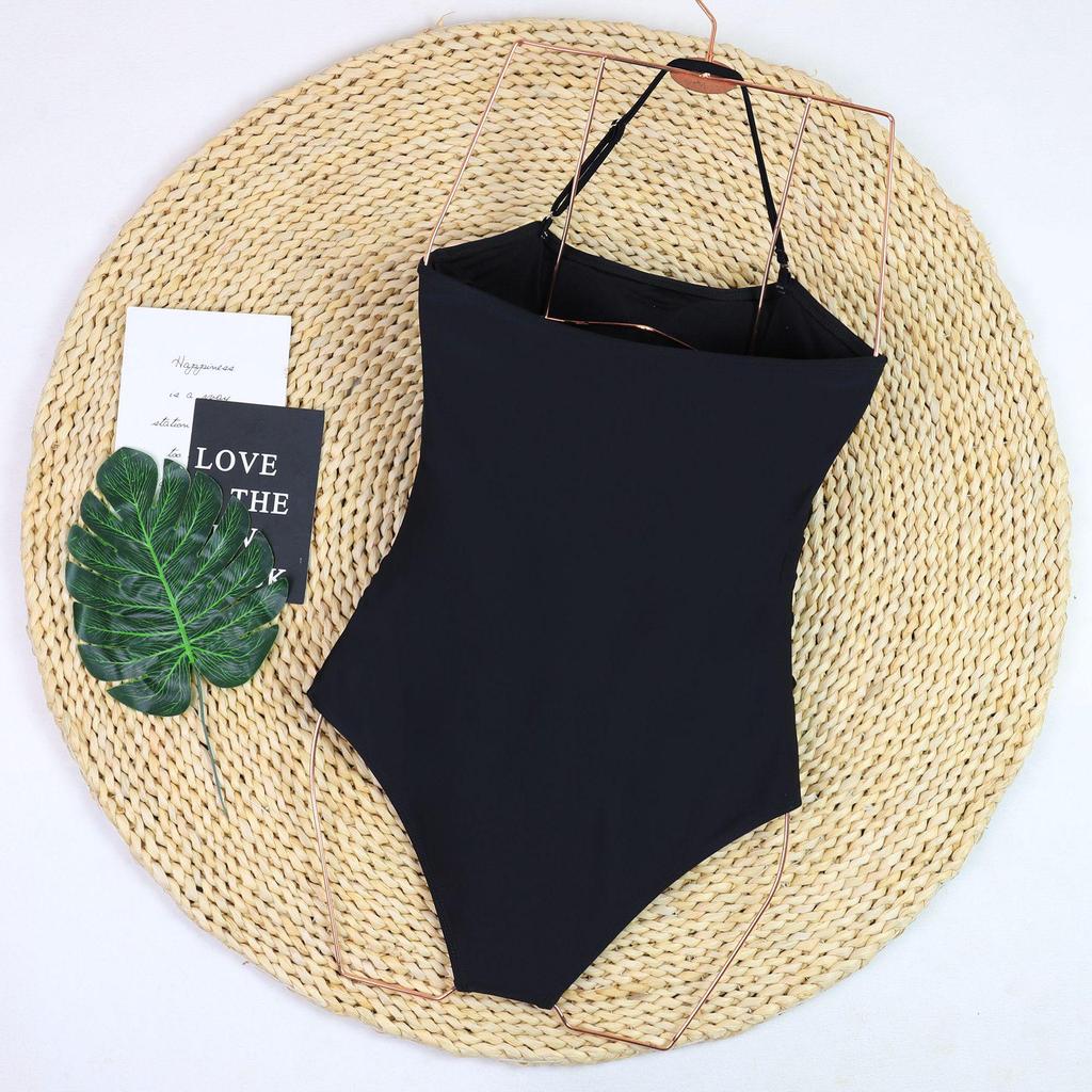 Женский купальник бандо большого размера 2024 однотонный со съемными бретелями - Сексуальный, со сборками, слитный