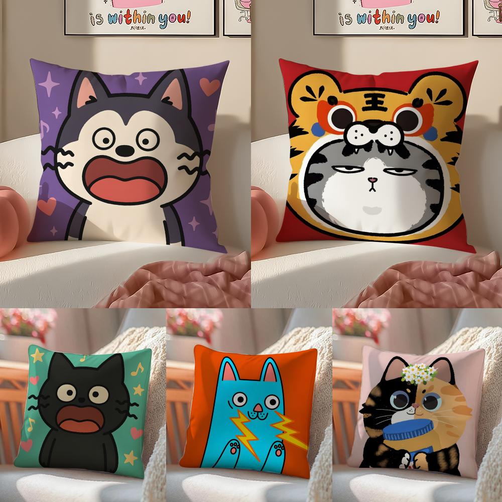 Surprised cat funny party pattern Pillow Case DoubleSided Plush Sofa Cushion Covers Organic Breathable Invisible Zipper