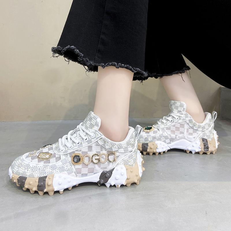 Sneakers Women Luxury Designers Rhinestone Ladies Sport Shoes Diamond Breathable Casual Platform Dad Shoes Zapatos Mujer