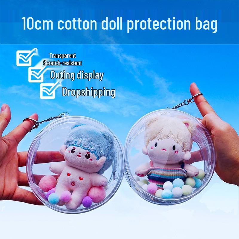 Transparent Plush Doll Storage Bag with Hanging Strap - Fits 10cm To 14cm Dolls