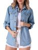Allegra K CIMUK Women's Denim Jacket, Long Sleeve Button-Down with Pockets, Light Blue, Size M