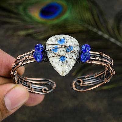 Натуральный азурит K2, браслет ручной работы из медной проволоки, браслет-манжета, регулируемый. п7Г51