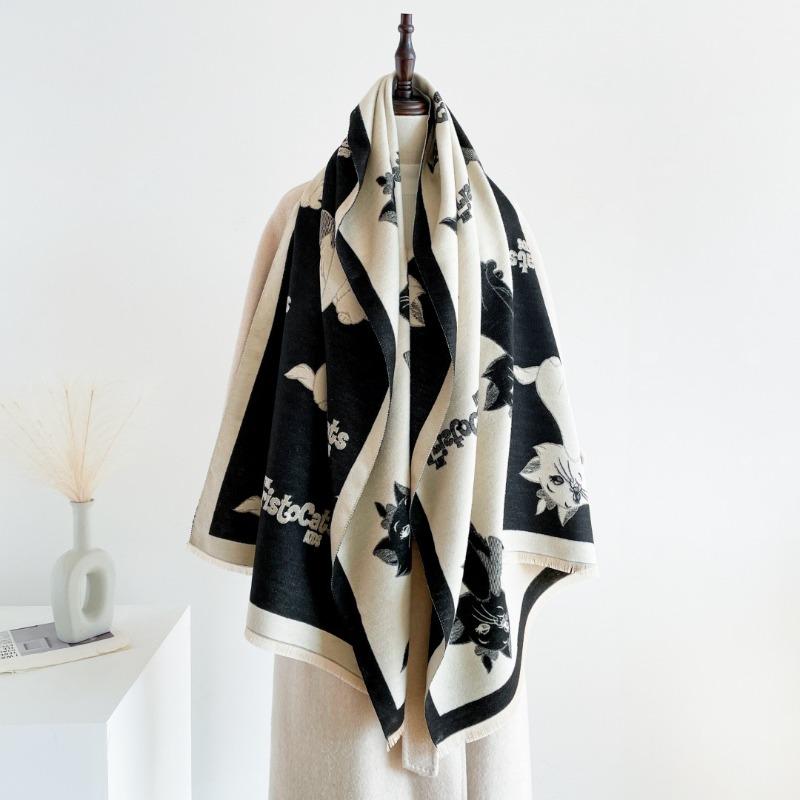 New Cute College Style Imitation Cashmere Scarf Female Kitten Double-sided Fringed Warm Shawl Versatile Comfortable Scarf Trendy