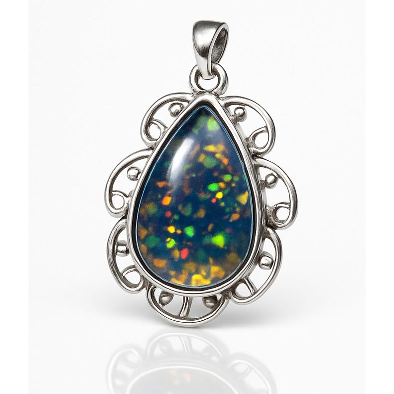Natural Opal Pendant 19 ct Fire Pear 925 Sterling Silver October Birthstone for Gem Collections