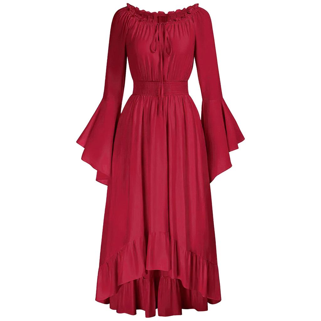 Women's Vintage Solid Color Lace Collar Long Sleeve Dress Cos Dress