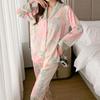 Women's Autumn Winter Pajamas Faux Silk Satin Pijamas Long Sleeve Long Pants Thin Sleepwear Lapel Pyjamas Female Nightwear