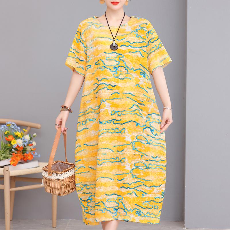 Летнее длинное платье больших размеров, женские свободные элегантные женские винтажные платья с принтом
