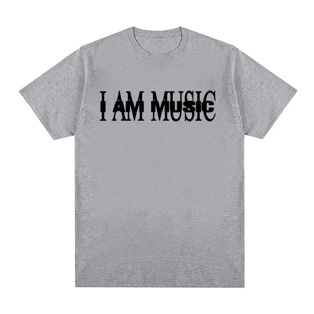 Мужская футболка с коротким рукавом I AM MUSIC Принт Мягкий хлопок Повседневная Удобная Модная Уличная одежда Повседневная носка Любители музыки Крутые футболки