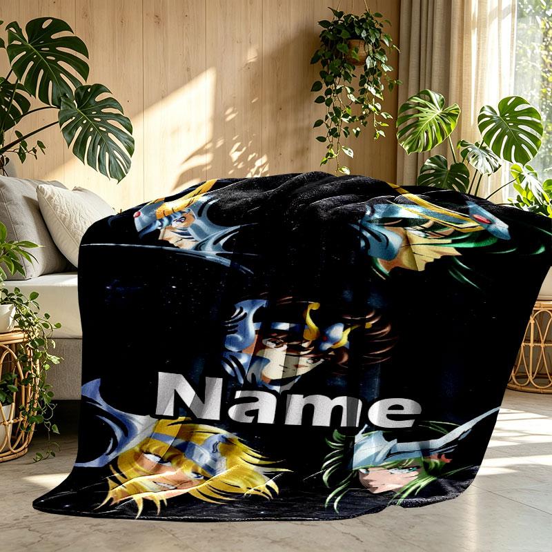 Custom Name Personalized Saint Seiya Print Blanket, Home Decor, Bedroom, Sofa, Camping, Couch, Gifts for Birthday Christmas