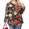 Women's Plus Size Fashion Printed Casual Pleated Round Neck Long Sleeve Top