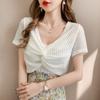Short Sleeve Hollow Out Crop Top Knot Sun Protection Shawl T Shirt  Vacation